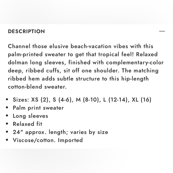 VENUS Palm Print Off-Shoulder Sweater - Small - NWOT - Picture 7 of 7